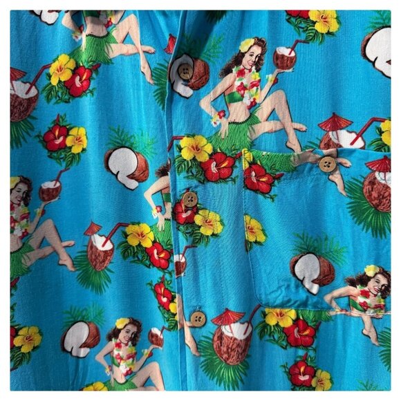 Vintage Junction West Hula Girl Hawaiian Shirt Classic‎ Coconut Tiki Men's Large - Picture 5 of 5